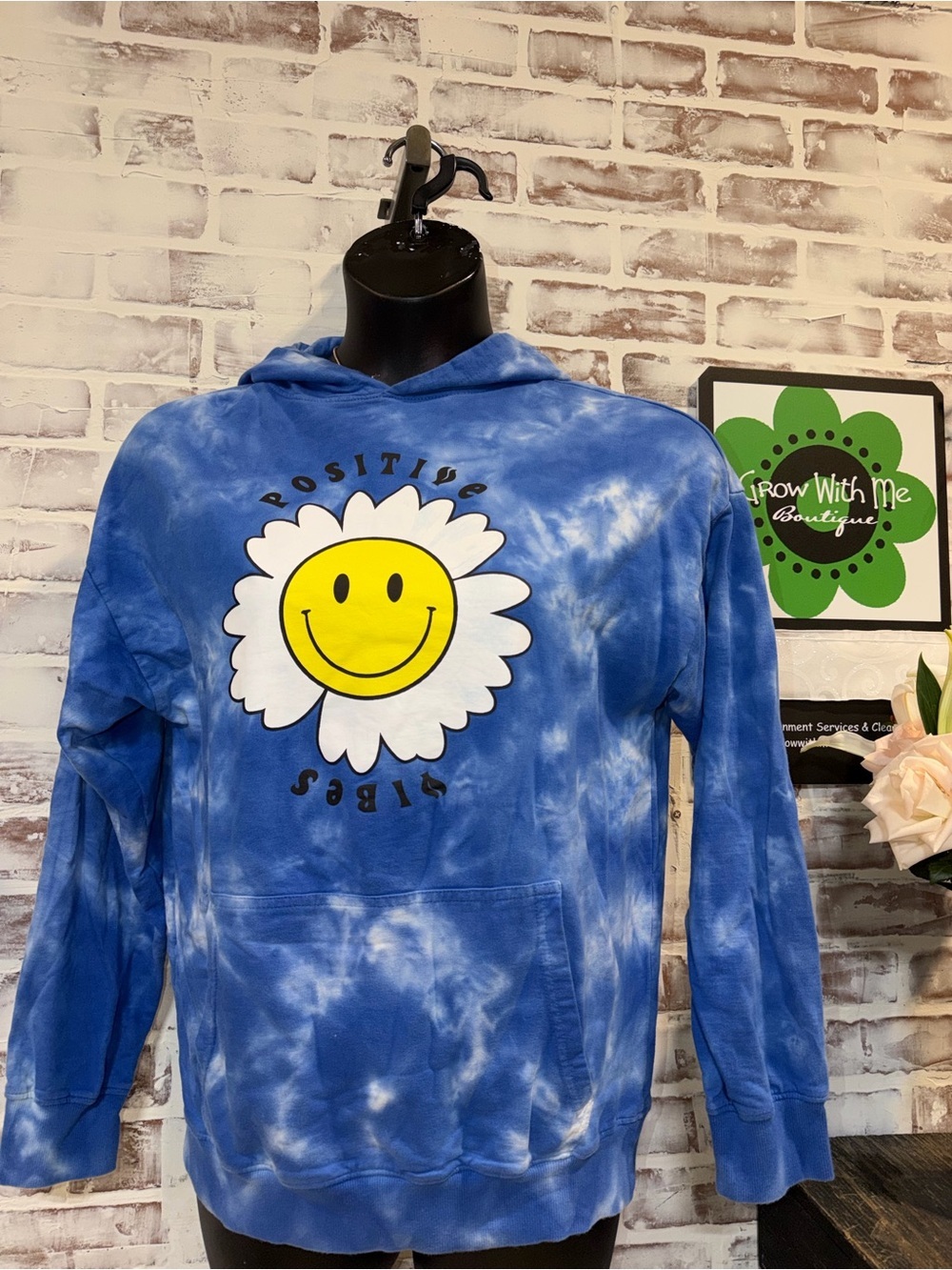 Positive Vibes Tie-Dye Daisy Hoodie - Blue
